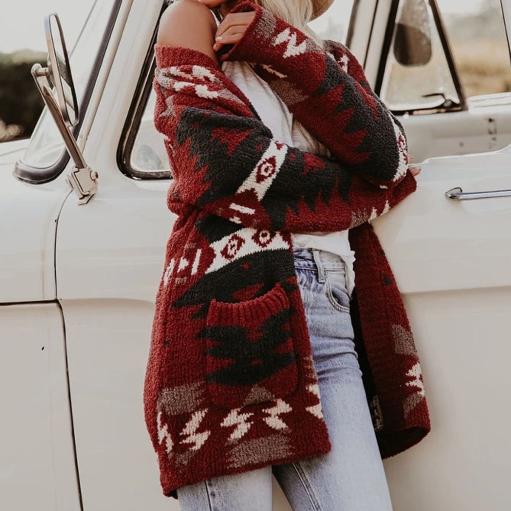 TrIbal Aztec Pocket Oversized Boyfriend Cardigan - Picture 16 of 16